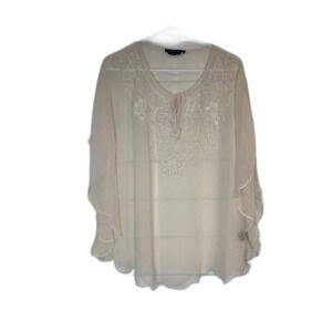 BCBGMaxAzria Sheer Boho Ivory Blouse Medium